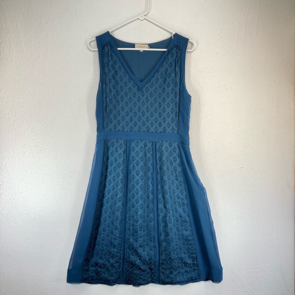 Tory Burch Hadley Silk Dress small medium green blue cocktail